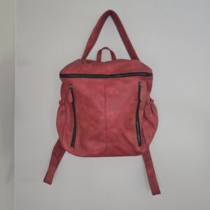 Roulens Red PU Leather Backpack Purse Convertible Fashion Women Faux Leather